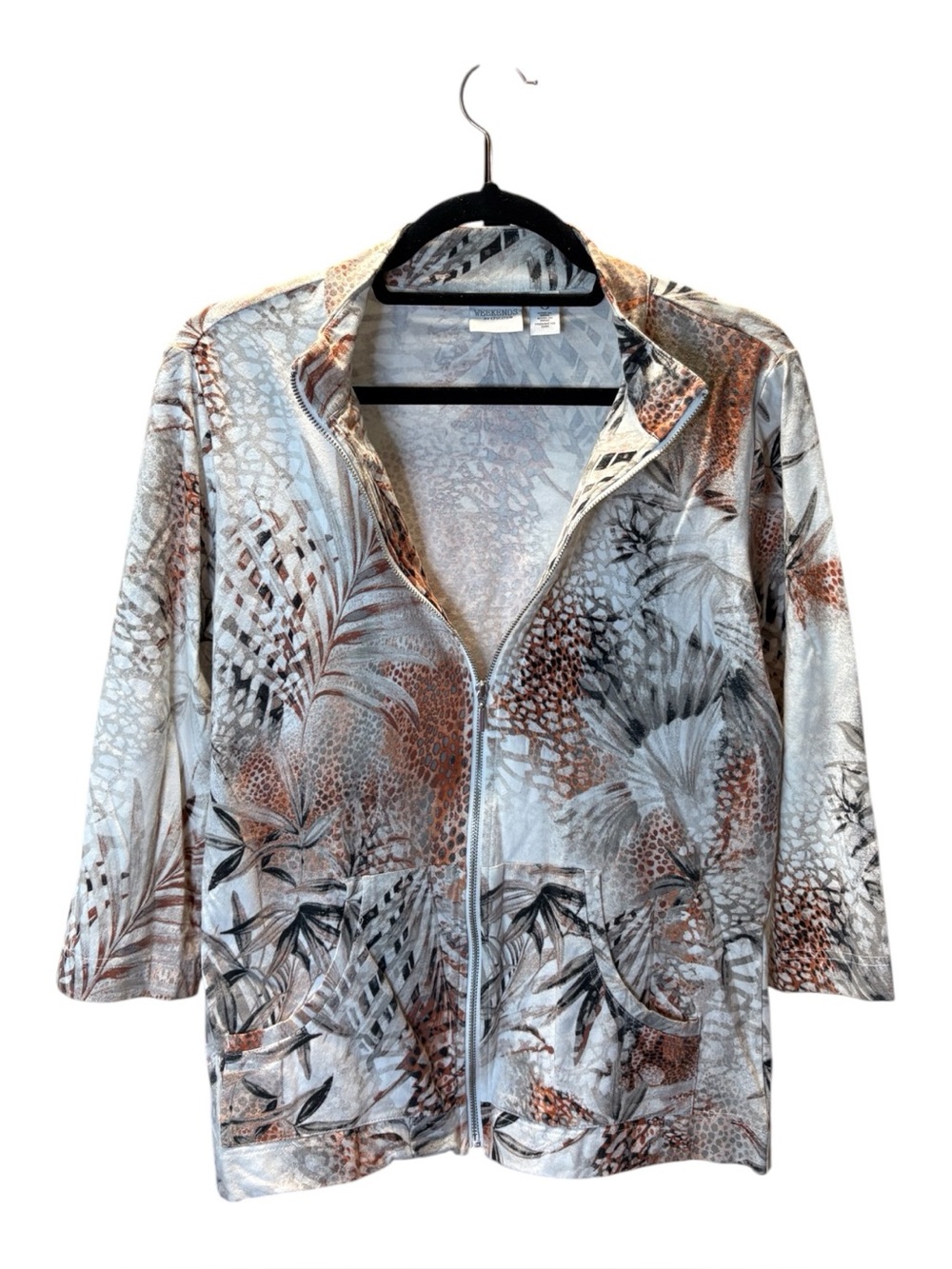 Chico's Zip-Front Printed Jacket in Gray & Brown